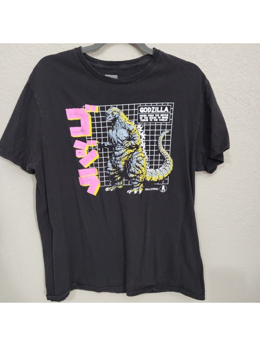 Godzilla Graphic T-Shirt Black Large Cotton Short Sleeve Retro Design